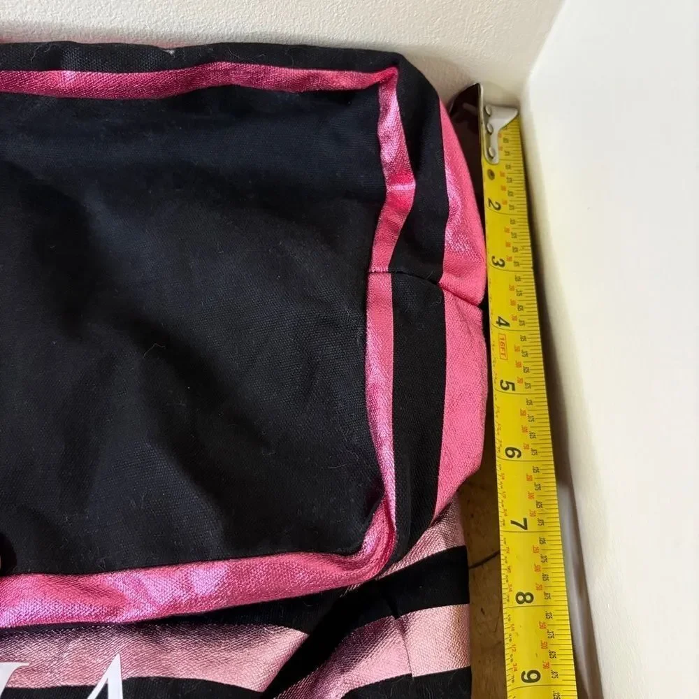 Victoria's Secret Black and Metallic Pink Striped Large Tote see pix for blemish